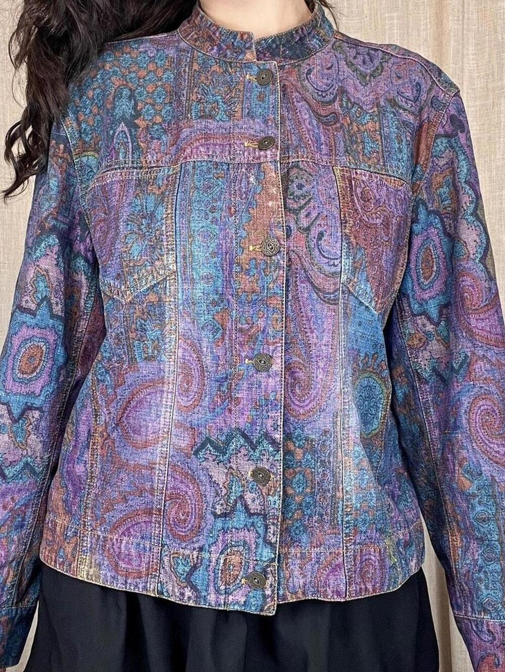 Chico's purple paisley denim jacket
